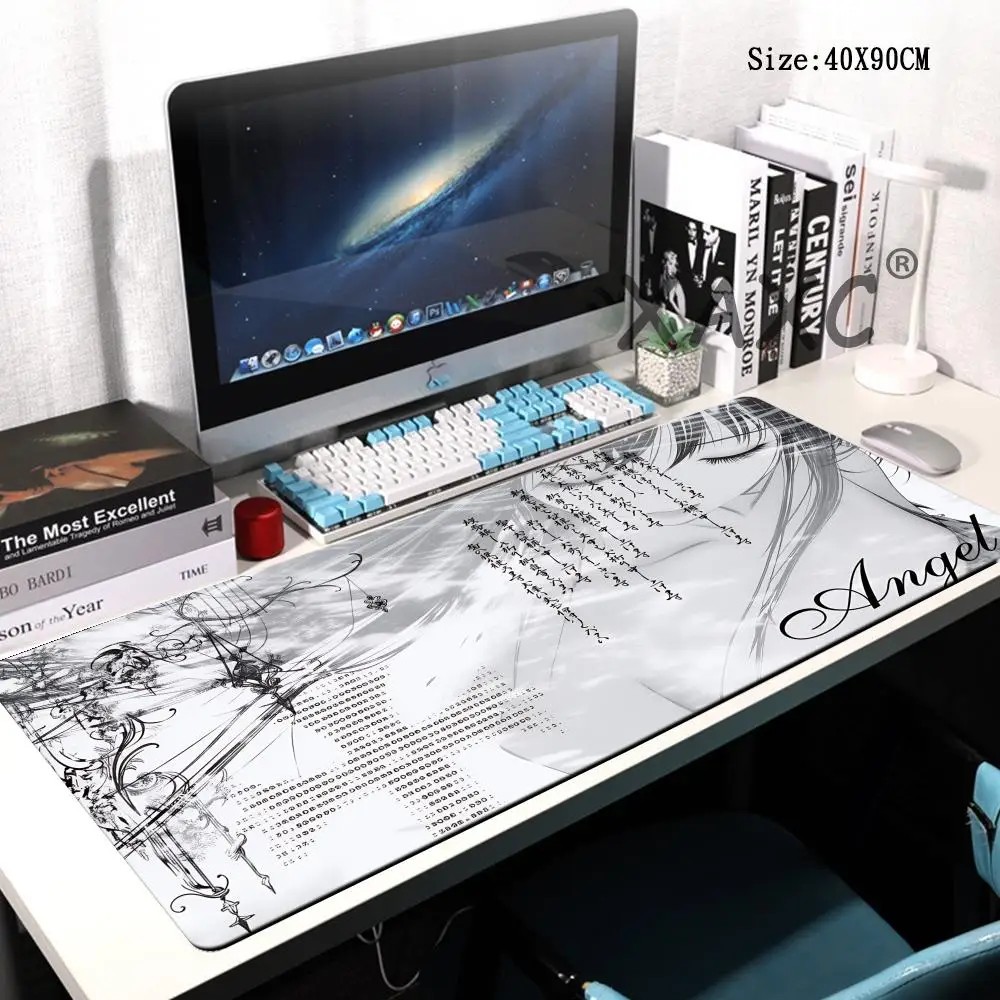 HYBXAXC Anime Aesthetics Mousepad Black White Angel Mouse Pad  Keyboard Desks Decort DeskMat Office Accessories E-Sports Carpet