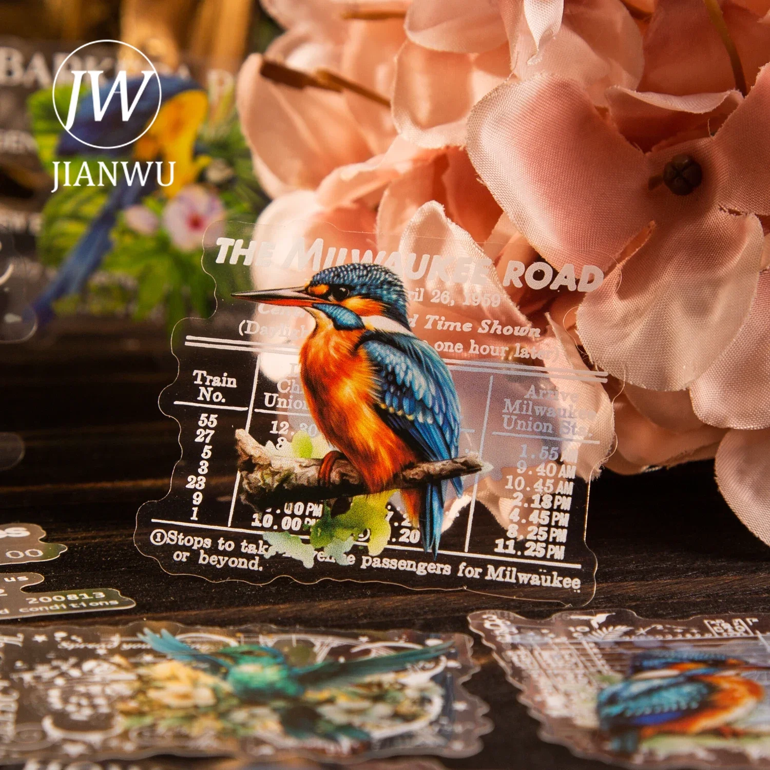 JIANWU 20Sheets Birds and Songs Series Vintage Manuscript Text Collage Decor PET Sticker Creative DIY Journal Collage Stationery