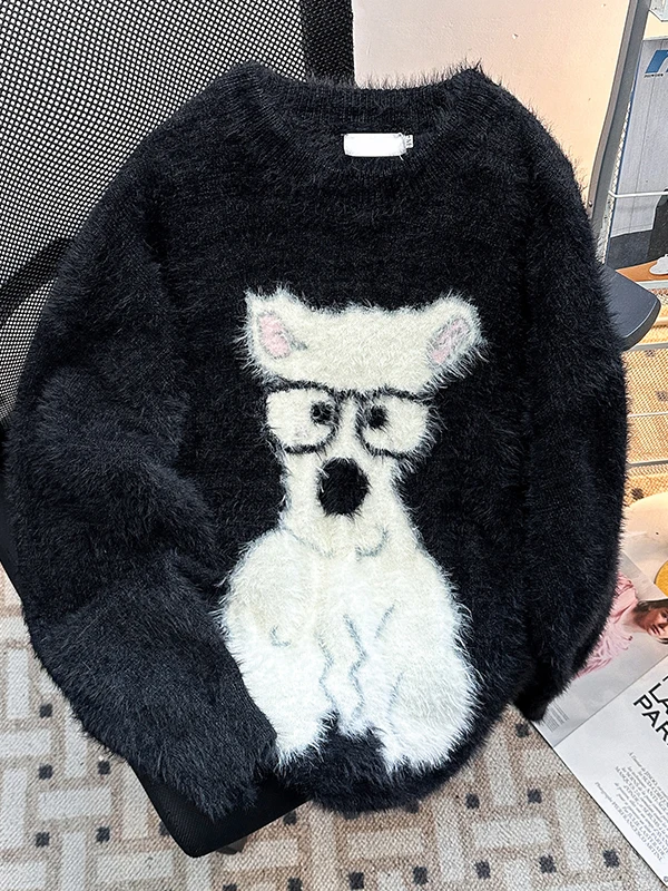 

Американский вязаный свитер для пар, мужской и женский, осенне-зимний, с текстурой искусственного меха, круглый вырез, пуловер, повседневный, винтажный стиль