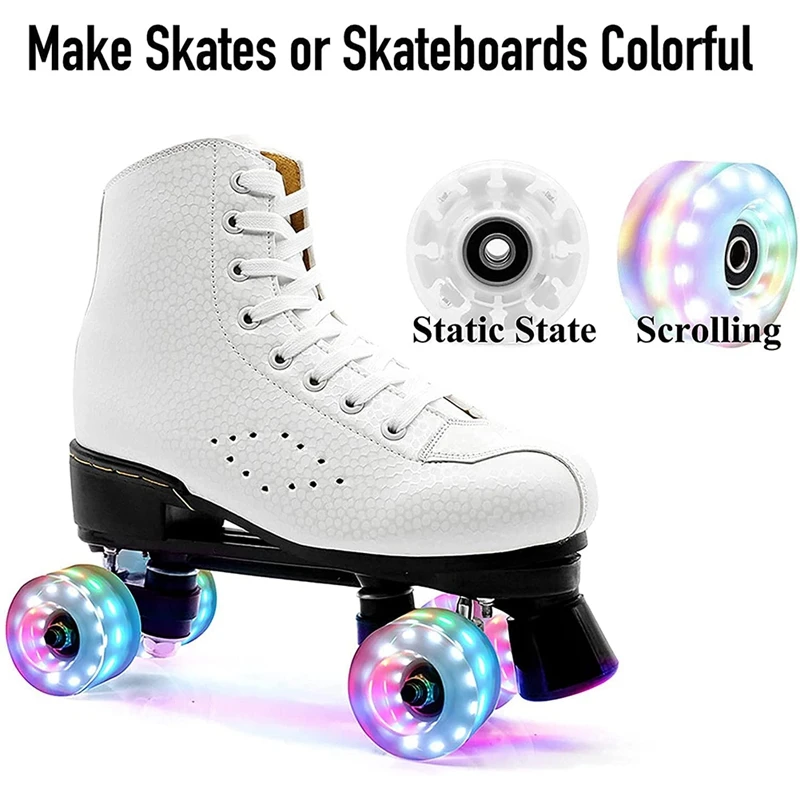 8 PCS Light Up Roller Skate Wheels Outdoor With Bearings, Luminous Skate Wheels Skateboard Accessories 32 X 58 Mm