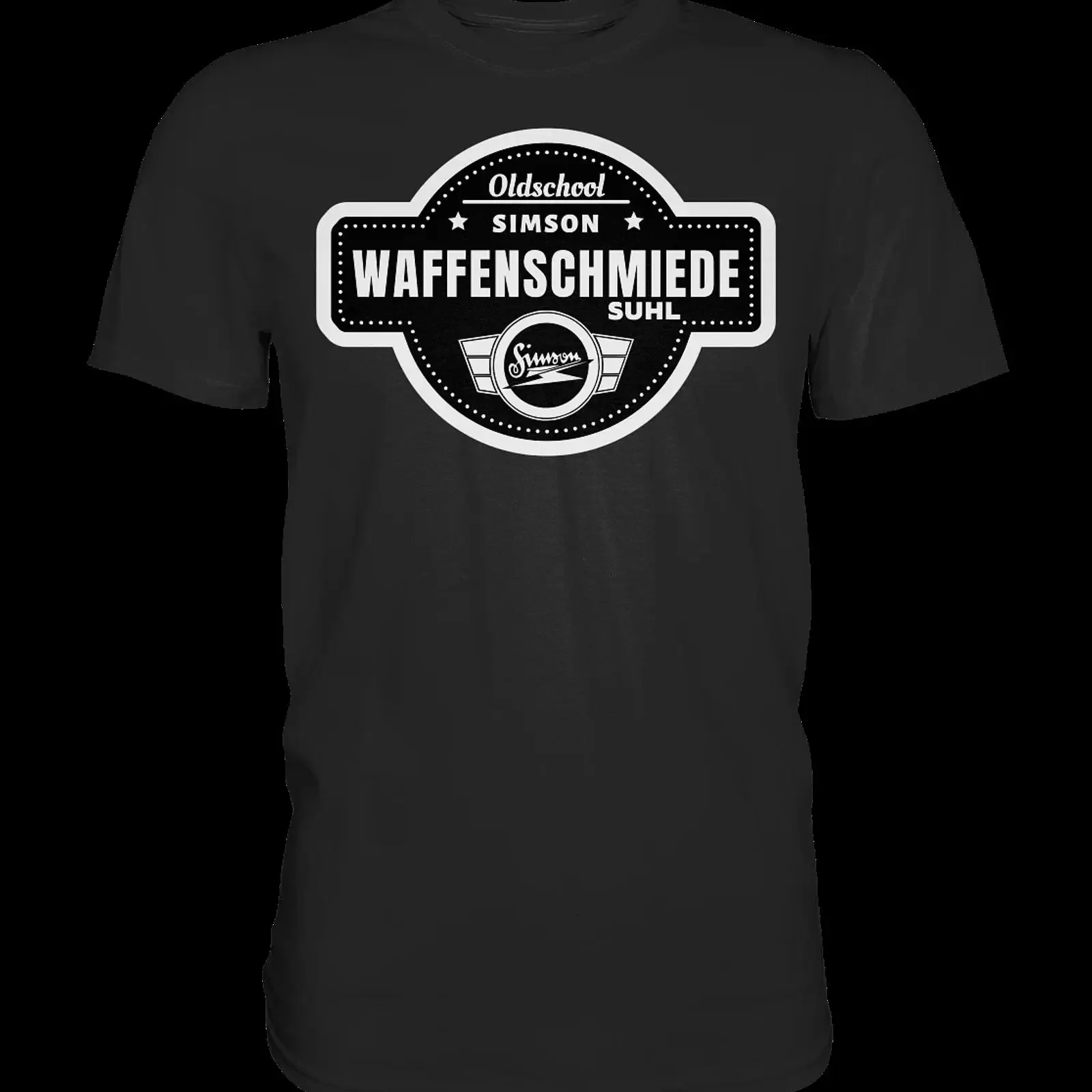 Premium T Shirt SIMSON Waffenschmiede IFA DDR VEB Rocker Schwalbe SR1 2 51 50 vintage Washed designer clothes Stylish fashion