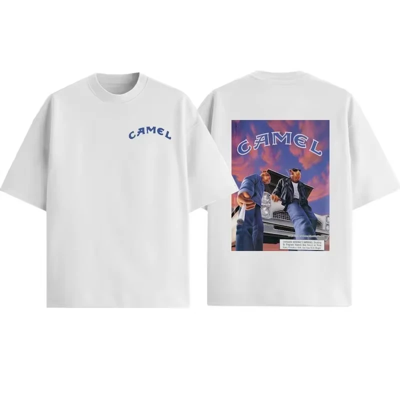 خمر الجمل الجرافيك الرجال النساء تي شيرت الجمل Motosport Crewneck سترة الجمل Motorsport القطن الصيف الجرافيك المتضخم المحملة