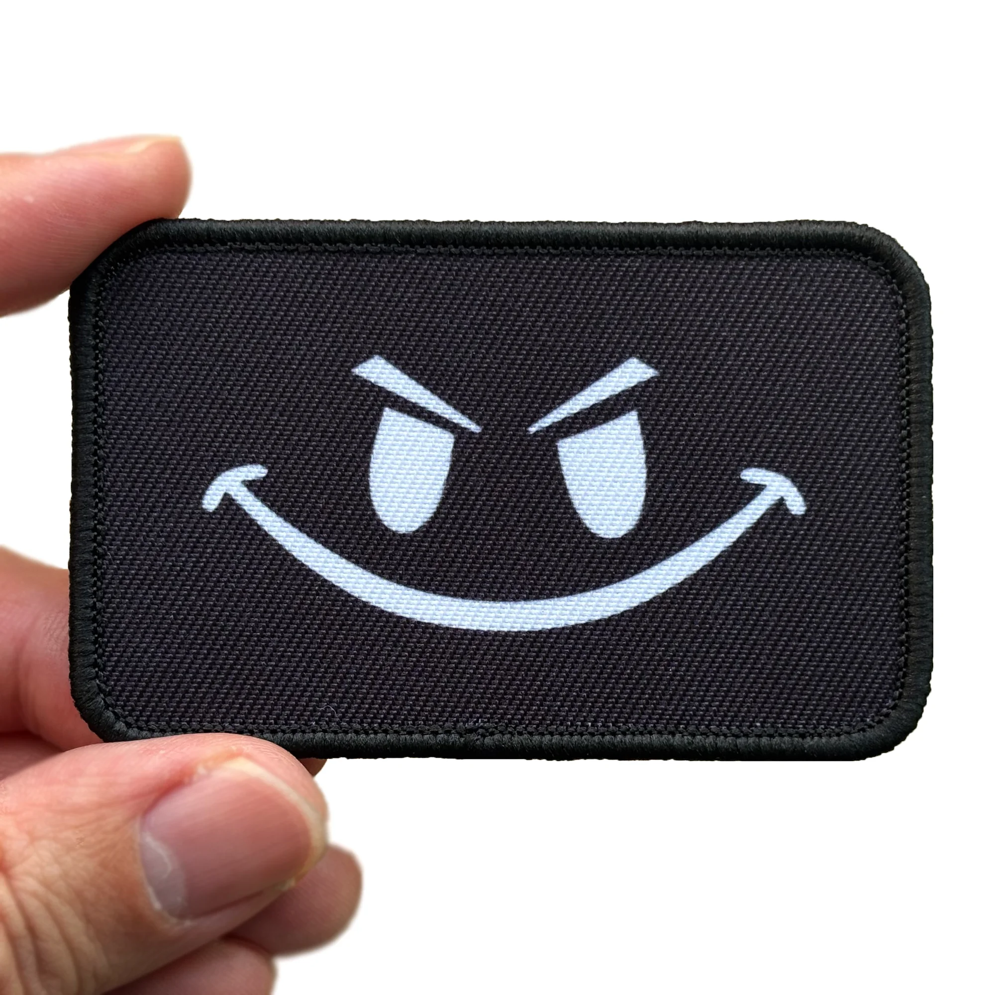 1 Stück Lustiger Böser Smiley-Klettverschluss-Aufnäher, Morale-Meme-Dekorationsabzeichen für Rucksack, Jacke, Hut – Detail 4