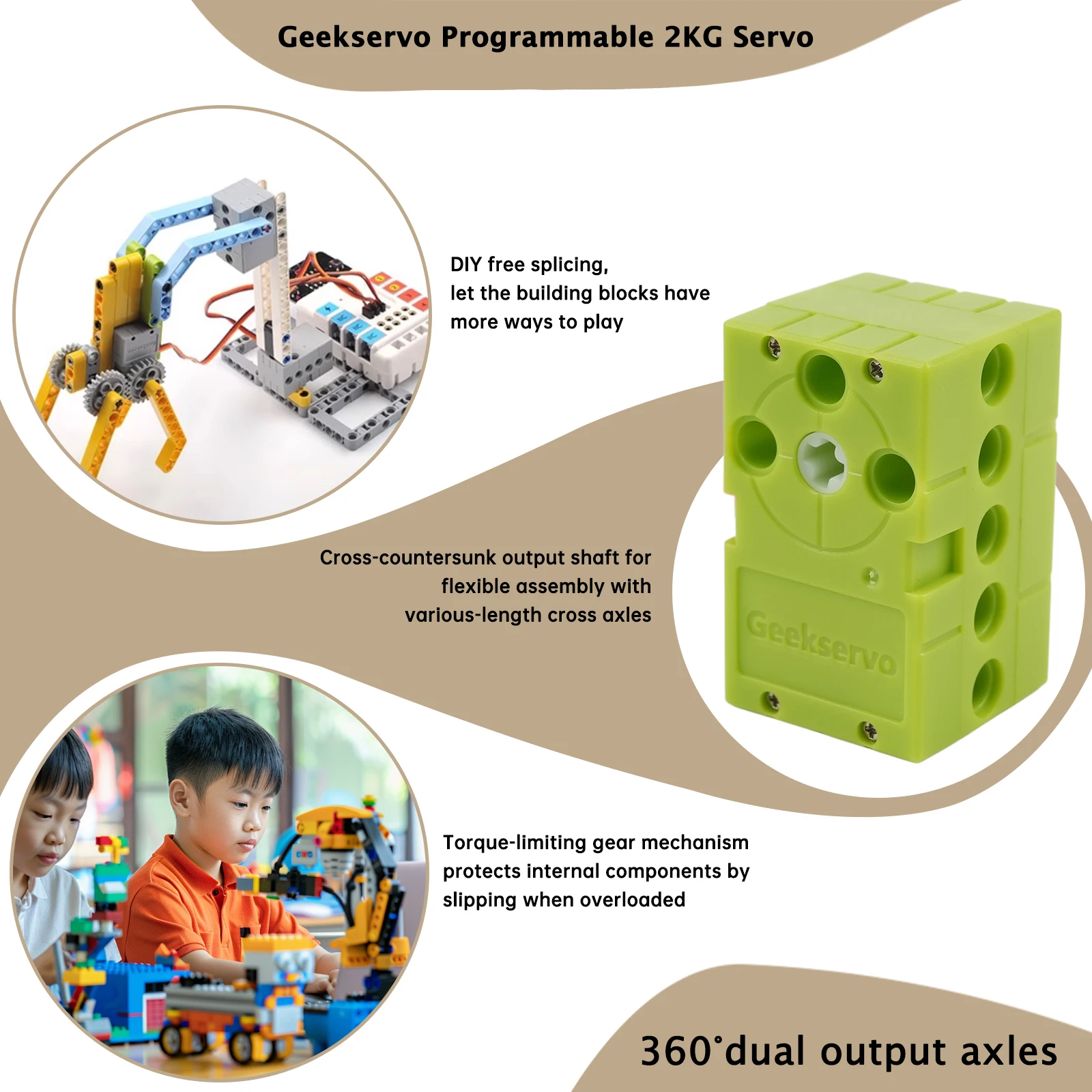 Geekservo rotación continua 0,7 kg Servo 360 grados adelante marcha atrás verde 4,8 V-6 V Control PWM Compatible con legoeds