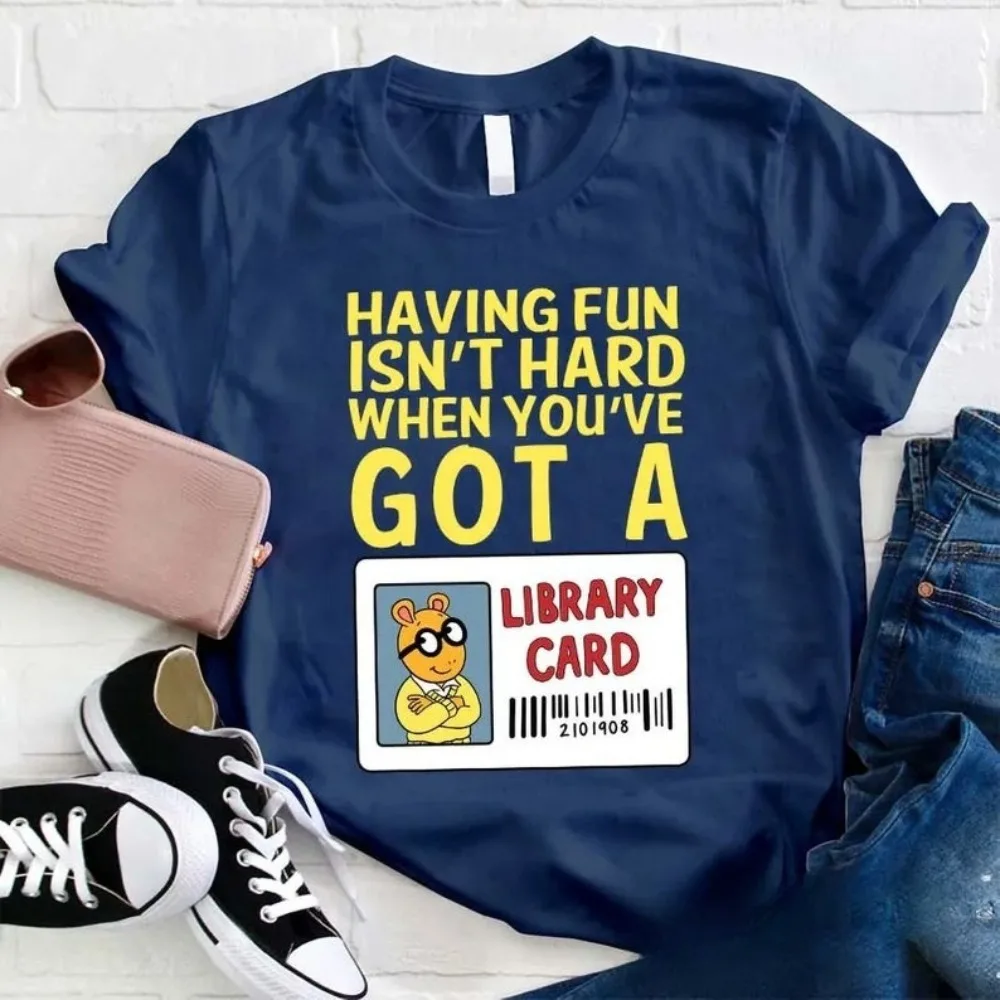 재미를 취하는 것은 어렵지 않습니다 티셔츠 아서 향수를 불러일으키는 만화 셔츠 아서와 친구들 티셔츠 90년대 레트로 여성 크루넥 코튼 티셔츠