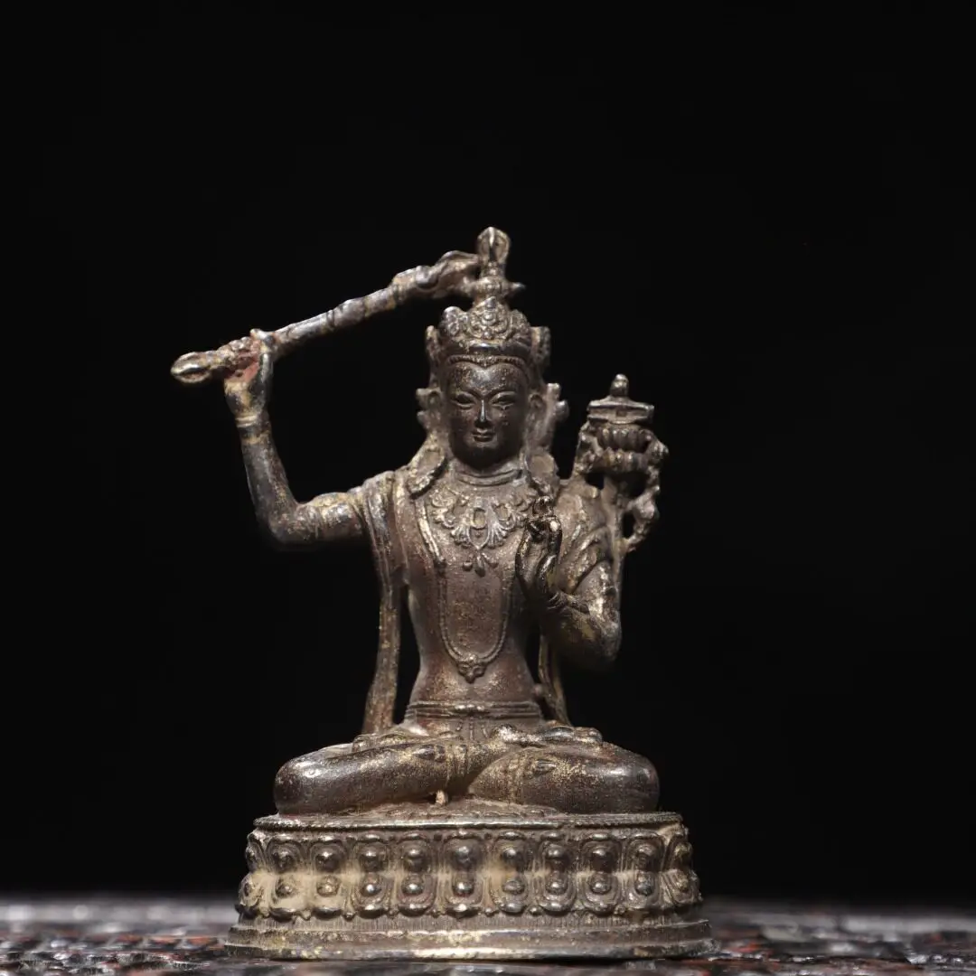Manjushri Bodhisattva Statue Tibetan Copper Antique Home Altar Desktop Decor