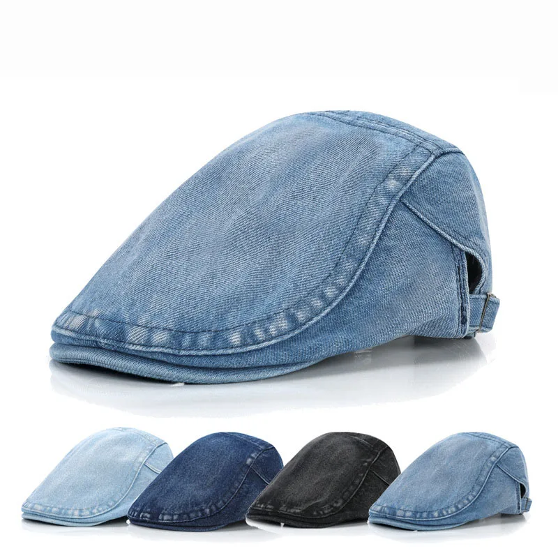 Classis Denim Cotton Berets For Women And Men Cabbie Flat  Hats Autumn Flat Peaked Cap Solid Color Newsboy Painter Beret Hat