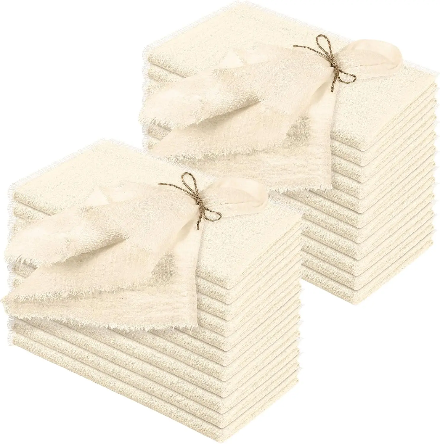 4 Pcs Linen Napkins Bulk Cotton 18x18 Fringe, Ivory