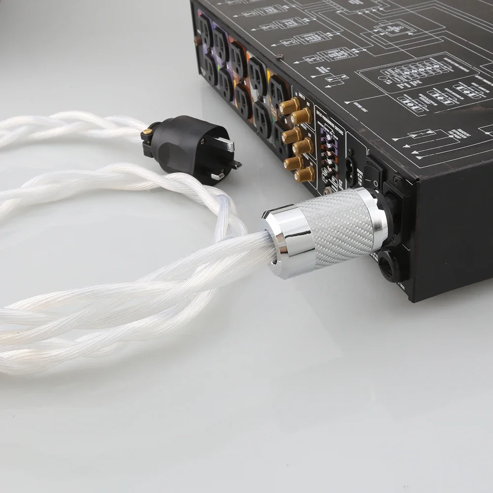 AU/US/EU Power Cable 5N OCC Single Crystal Silver Plated OCC HIFI Silver Power Cable Carbon Fiber Figure 8 IEC C7 Female Plug