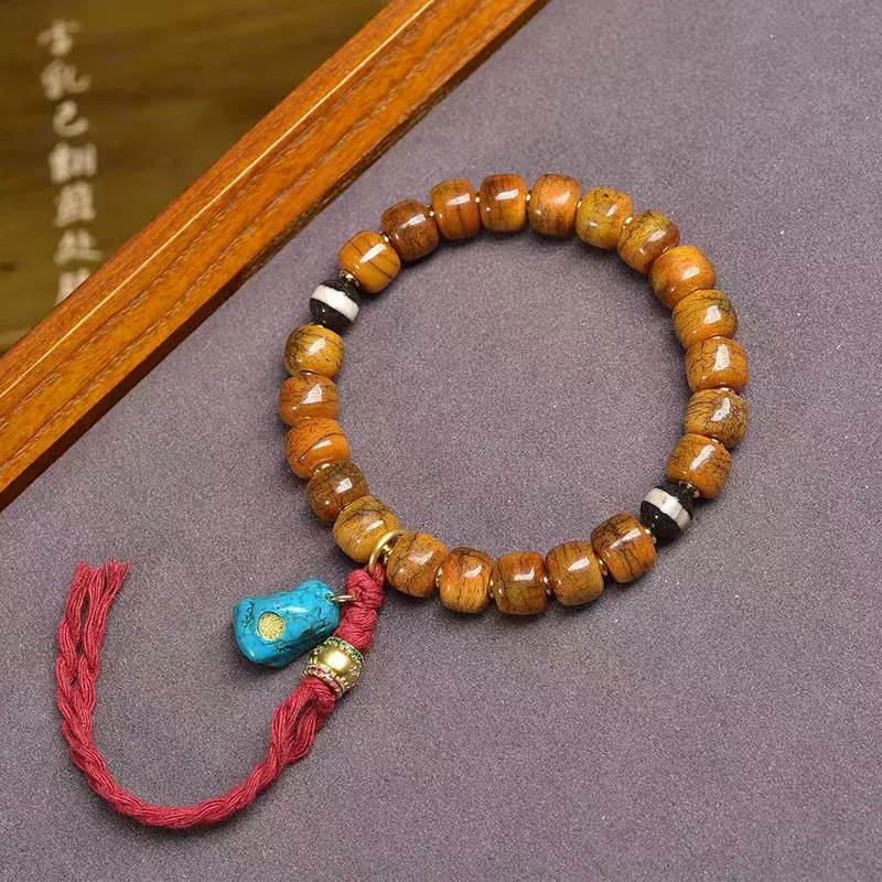 

Tibetan-StyleReclaimed BoneBarrel Bead ArtisticBracelet Single-StrandYak Bone Agate Nangla ChakraTurquoise Buddhist Prayer Beads