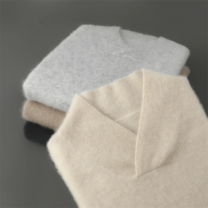 Outono inverno de alta qualidade moda suéteres lã pura cor sólida solto com decote em v pulôver de malha homem casual manga longa suéteres