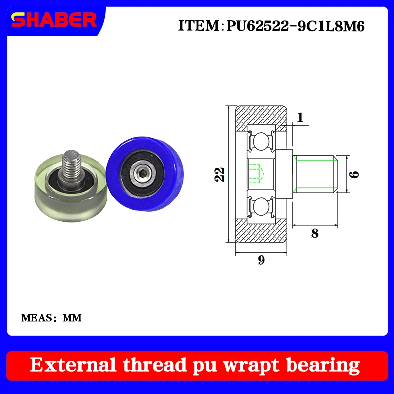 

【SHABER】supply external screw thread polyurethane formed bearing PU62522-9C1L8M6 glue coated bearing With threaded guide wheel