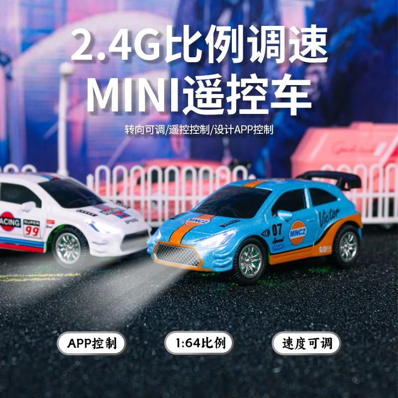 1/64 2.4G Mini Legering Revolt Pocket Rc Auto Desktop Miniatuur Drift Racewagen Kantoor Ontspanning Props