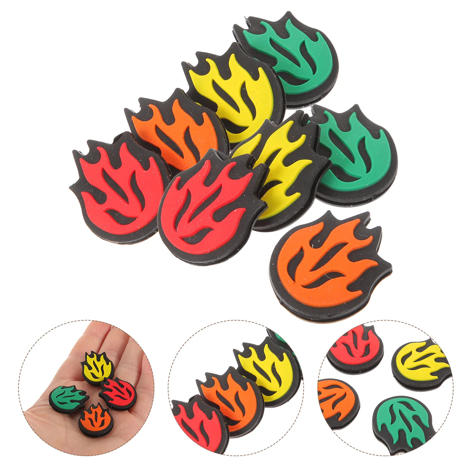 

8 Pcs Tennis Racket Dampeners Flame Design Vibration Silica Gel Red Yellow Green Orange Each 2 Pieces Long Life