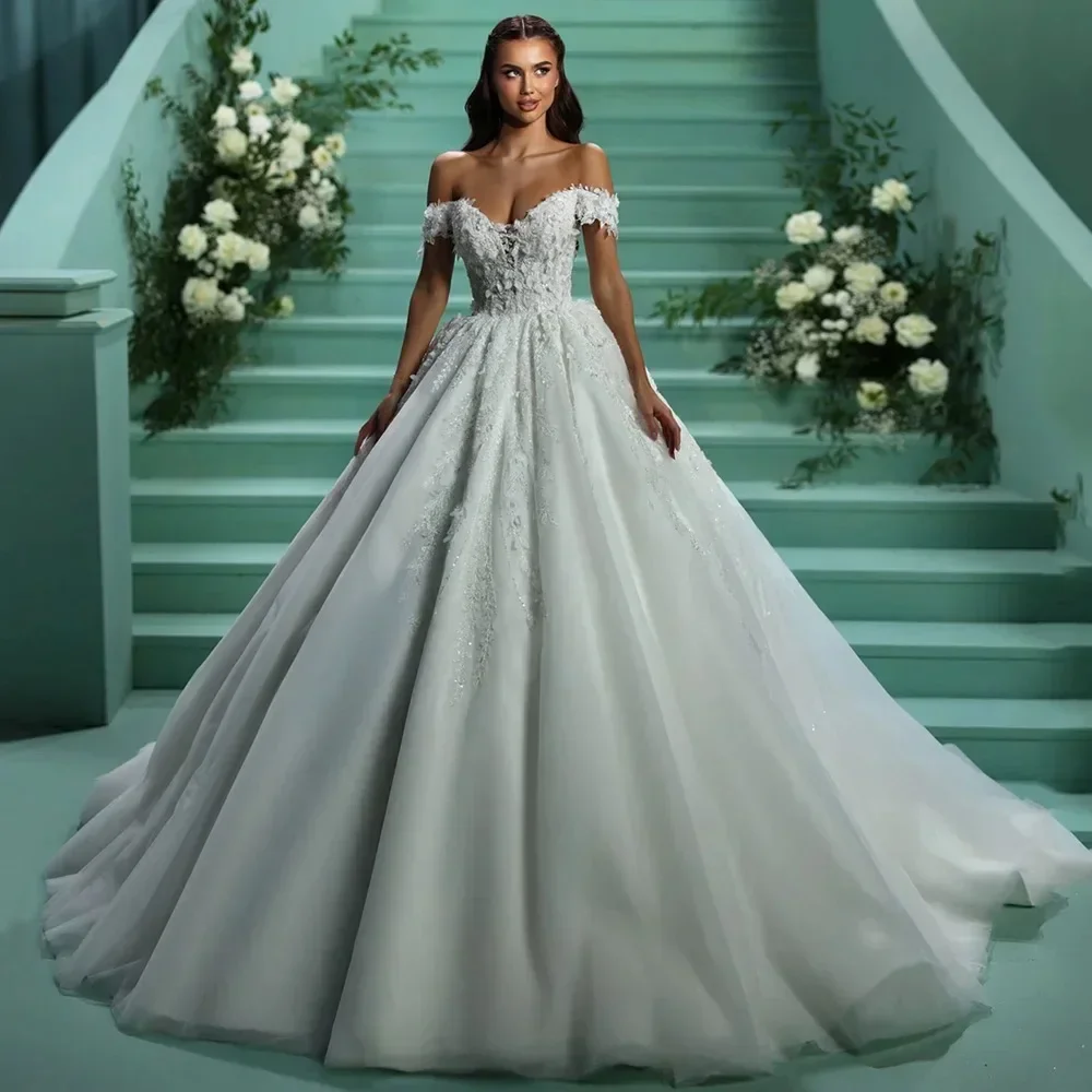 Angepasst Anmutige Schatz Hochzeit Kleid Luxus Perlen Blumen Applikationen Prinzessin Brautkleid Ballkleid Vestido de