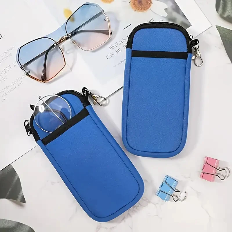 Portable Zippered Soft Eyeglass Case Sunglasses storage bag with hanging buckle Zipper glasses case Protective glasses storage c image 5