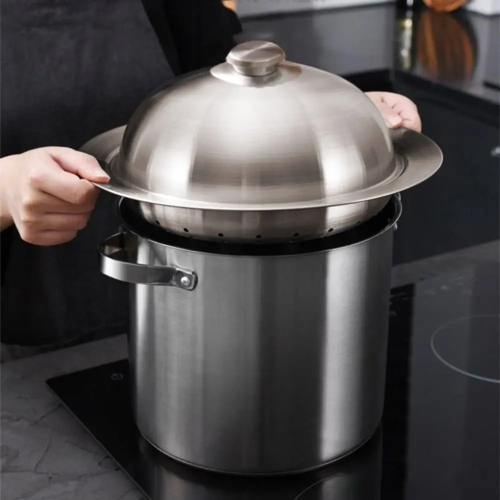 Dumpling 304 Stainless Steel Flying Disc Steamer Rust-proof Drop-resistant Steaming Plate Deepened with Lid Steaming Rack Fish