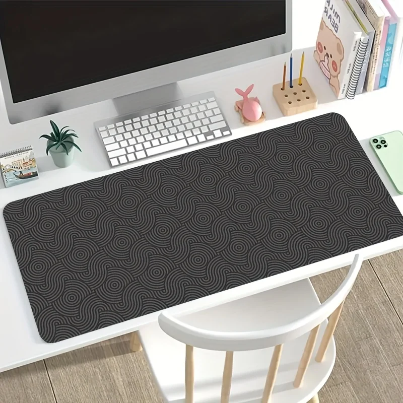 Deep grey base with curved pattern gaming mouse pad, extended anti-slip rubber base, washable, suitable for home use