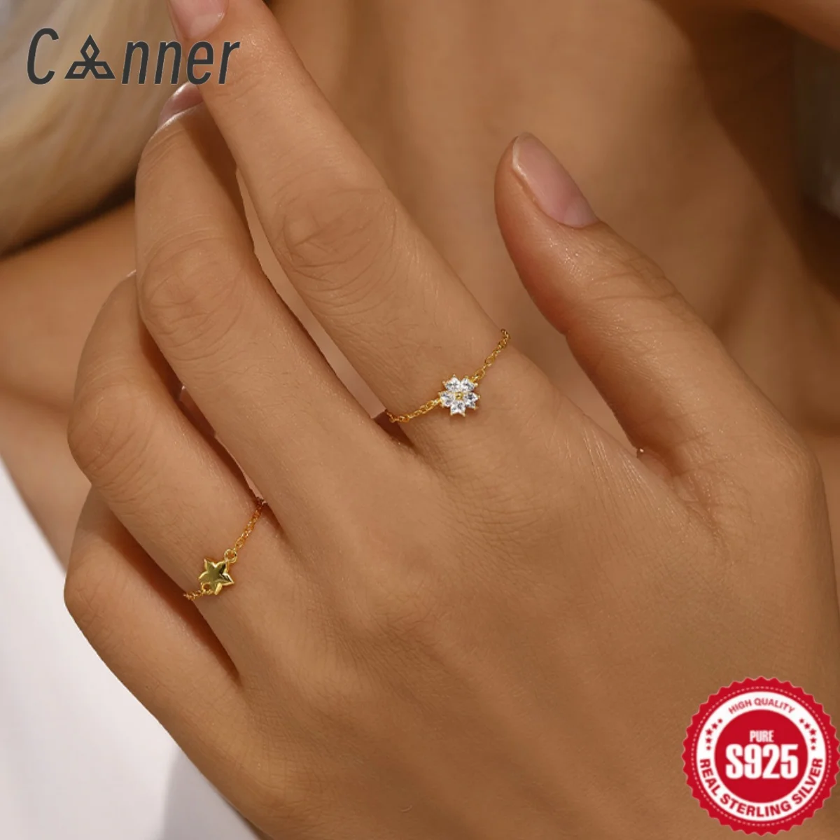 

CANNER кольцо с пятью лепестками цветка для женщин, серебро 925 пробы, золото 18 карат, бабочка, гладкая пентаграмма, циркон в форме сердца, ювелирные изделия, подарок