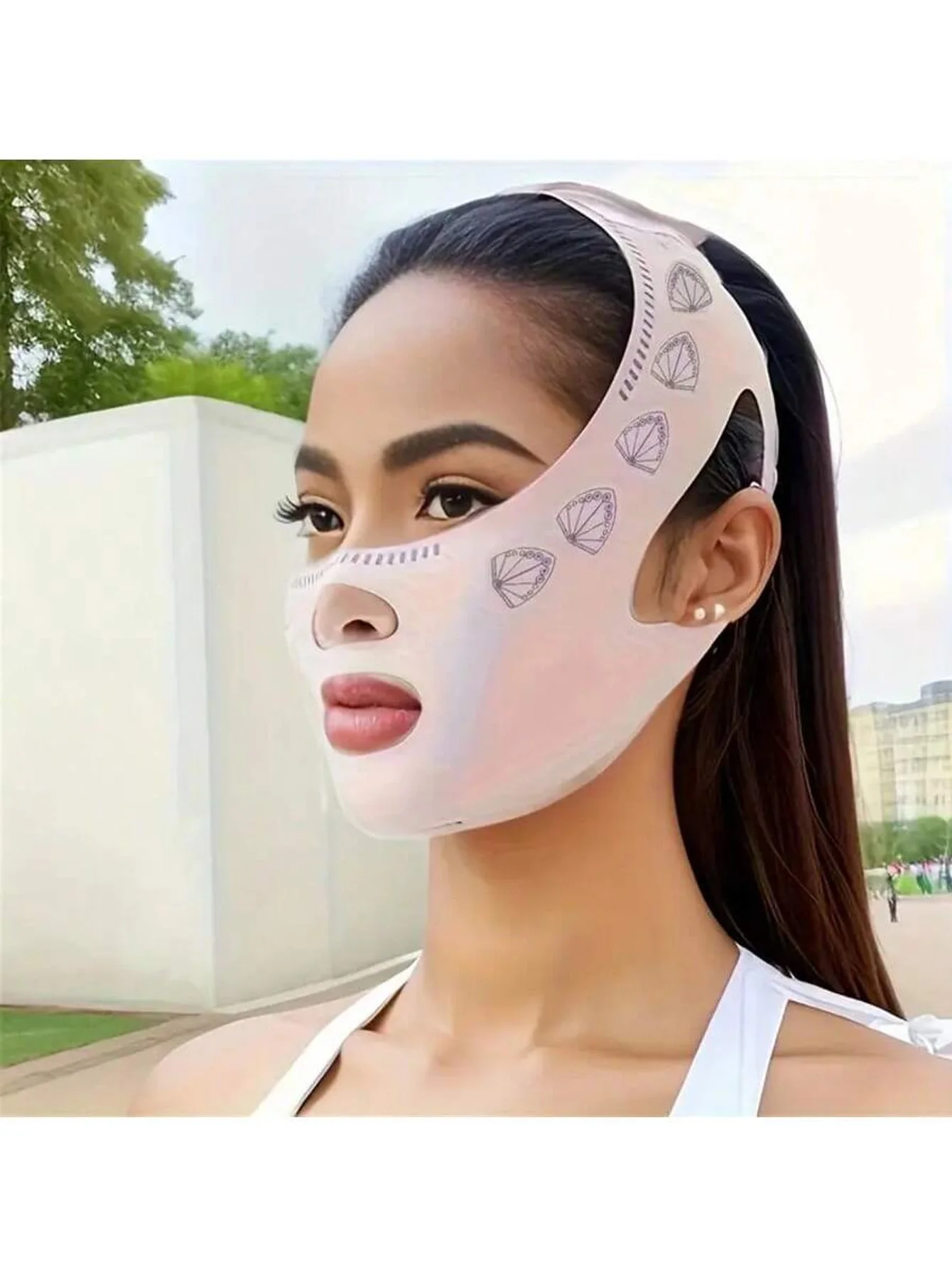 Banda de adelgazamiento facial, mascarilla facial de estiramiento y estiramiento facial en V para pliegues nasolabiales y mejora de doble mentón, levantador de mascarilla para esculpir la cara durante el sueño