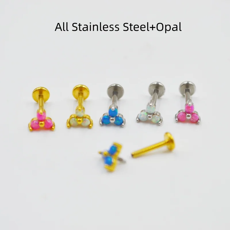 AMIGATINA 10pcs Surgical  Steel Opal Labret Lip Ring Ear Helix Bar Cartilage Earring Tragus Studs 16G