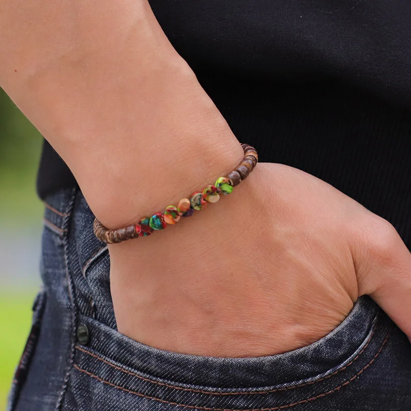 Leisure Beaded Men Bracelet Apparel Accessories Wooden Emperor Hematite Stone Braslet Beach Holiday Outdoor Homme Joias Pulseira