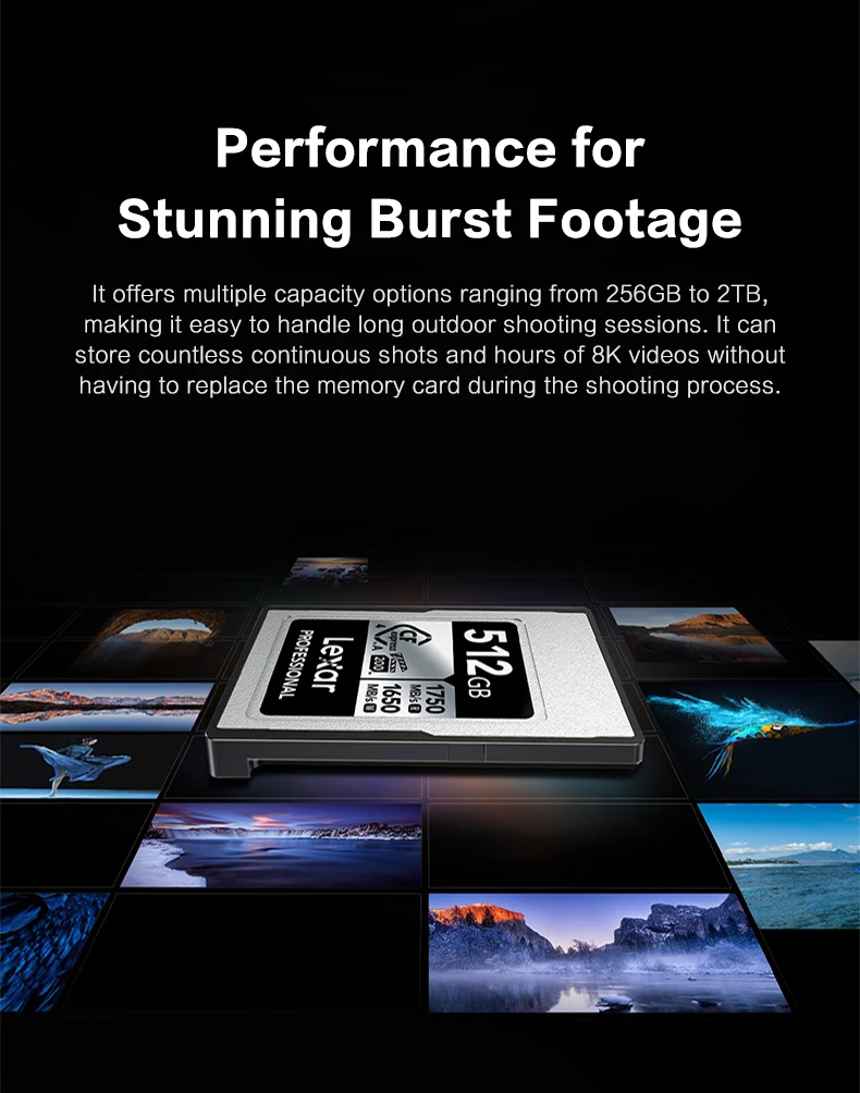 Lexar Professional SILVER CFexpress 4.0 Typ A Karte 8K VPG200 IP68 256GB 512GB 1TB 2TB Lesen 1750MB/s Schreiben 1650MB/s Für Kamera – Detail 6