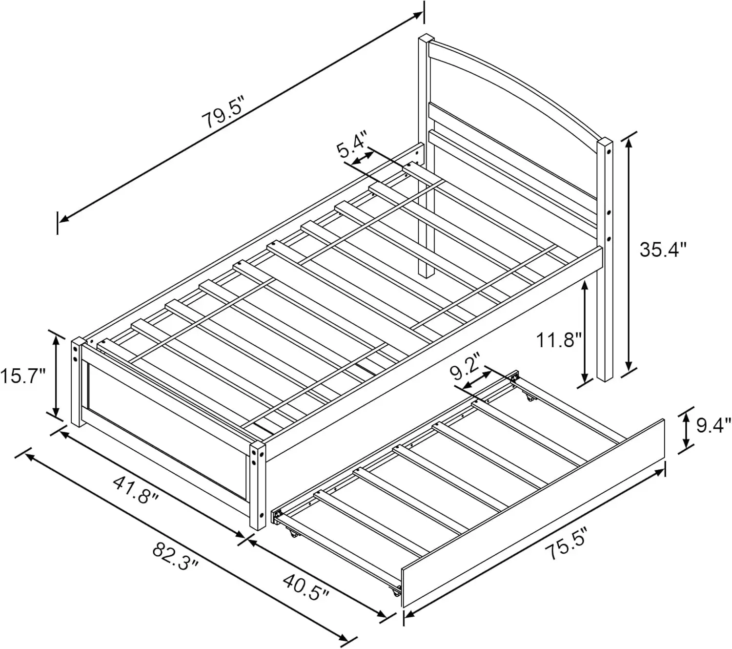 Daybed with Trundle, Twin Size Pull Out Bed, Solid Wood Extendable Day Bed with Trundle Bed Twin, Include Slat Support (Natural,