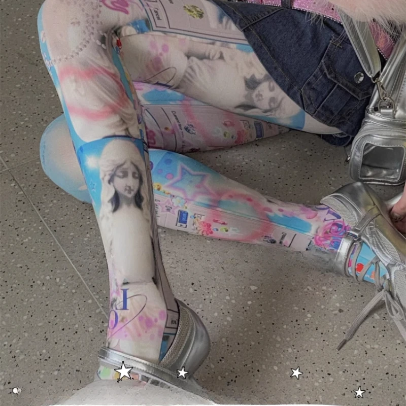 Kawaii Cartoon‑Print Thin Pantyhose, Versatile Stylish Hosiery Cute Decorative Tights for Girls Spring Autumn Daily Lolita Wear