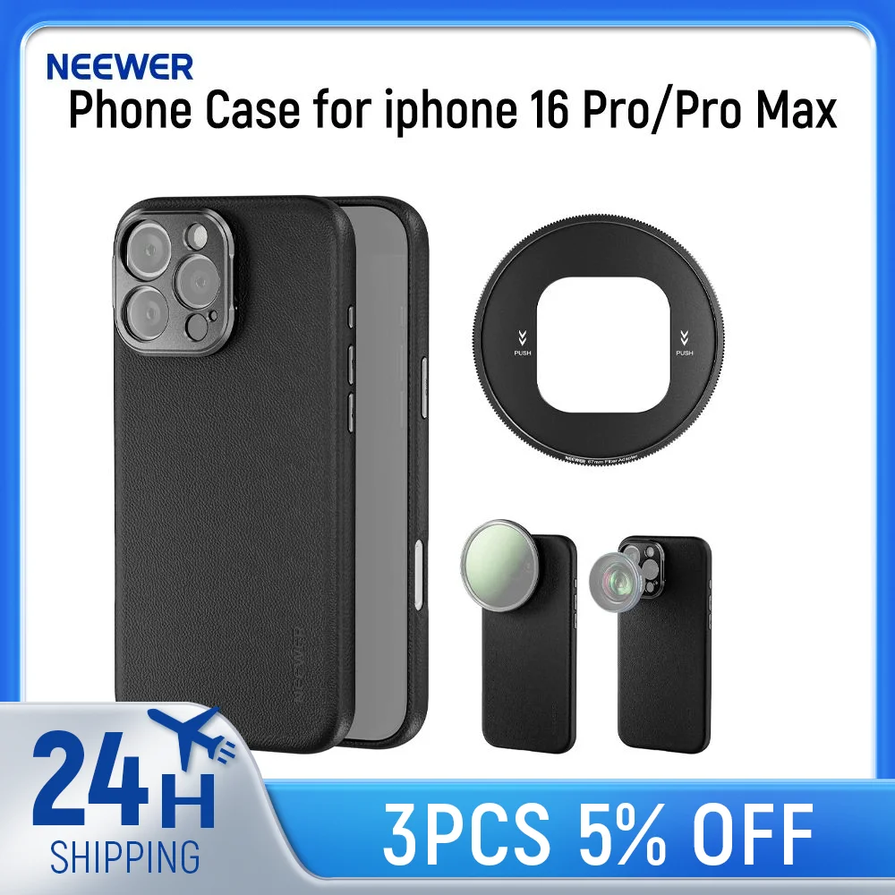 NEEWER Phone Case for iphone 16 Pro/Pro Max, TPU/PC Protective Duty Case with 17mm Lens Mounts, 67mm Filter Adapter