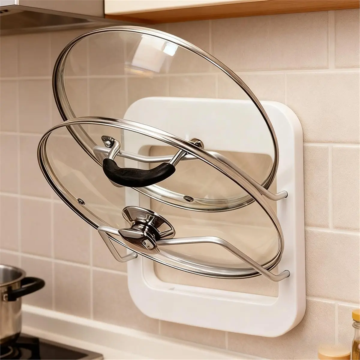Kitchen Organizer Rack Wall Hanging Pot Cover Rack Pot Lid Metal Rust-Free Multifunctional Rack Pot Lid Storage Rack