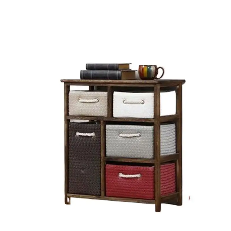 Solid wood bedside table simple bedroom bedside table retro storage locker bucket cabinet pastoral rattan locker
