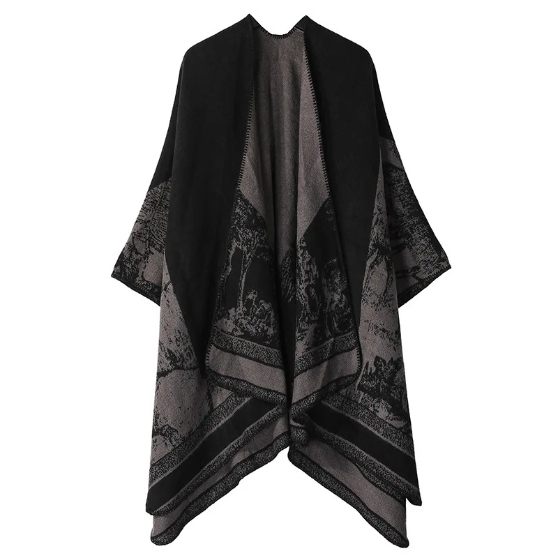 2024 New Classic Shawl Overlay Women\'s Thickened Knitted Shawl Cloak Warm Scarf Capes