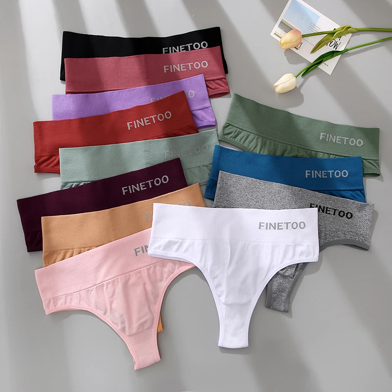 FINETOO New Women Cotton Panties Underwear Large Size Sexy Thong Women Seamless Panties Simple High Waist Girls Thongs M-2XL