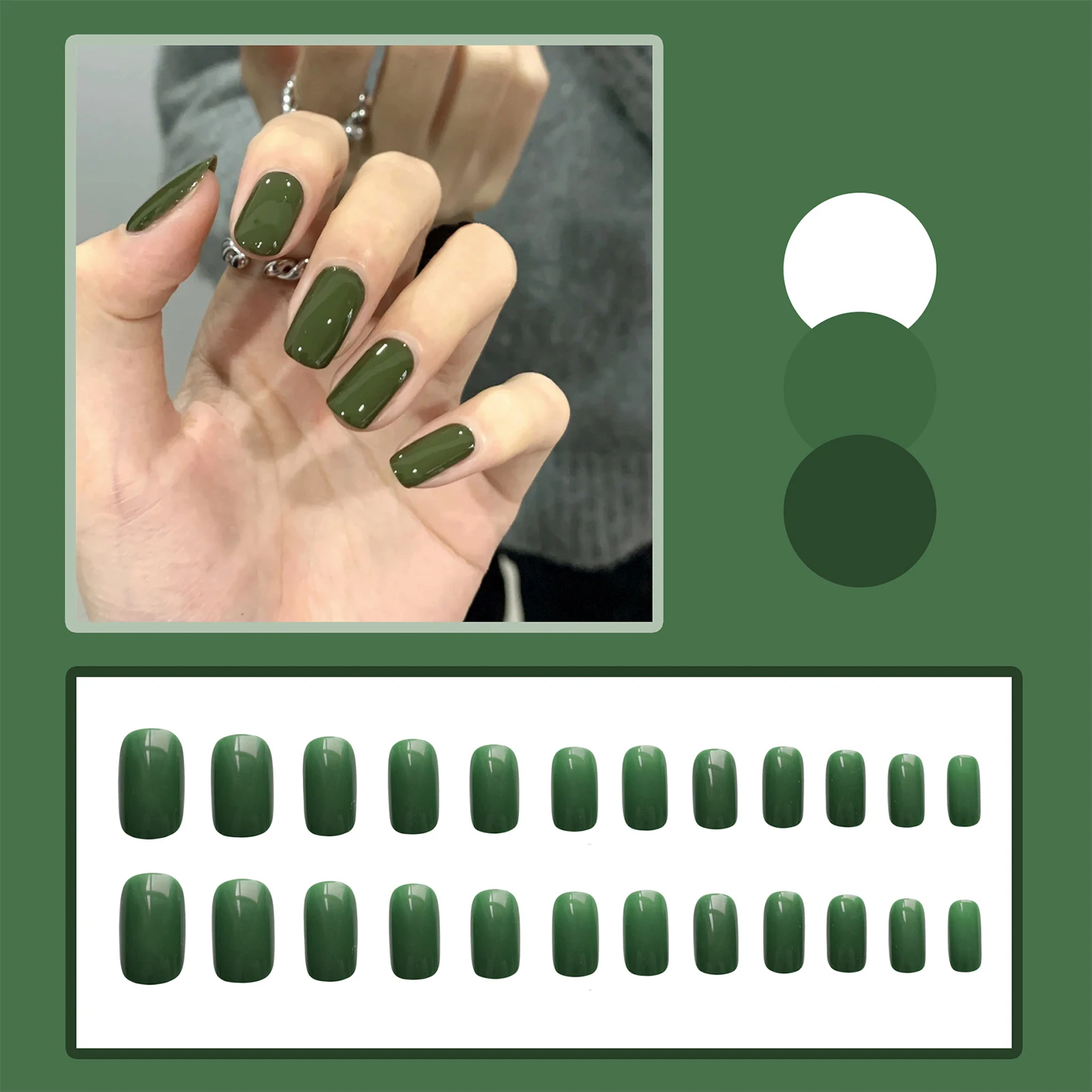 24 stuks groene kunstnagels middellange vierkante druk op nagels effen kleur volledige dekking acryl nepnagels patches voor vrouwen meisjes