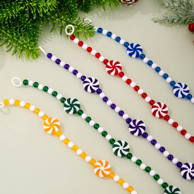 Dual-color Windmill-shaped Peppermint Candy Beaded Tassel Hanging Strand, Simulated Candy String Pendant, DIY Assembly Ornament