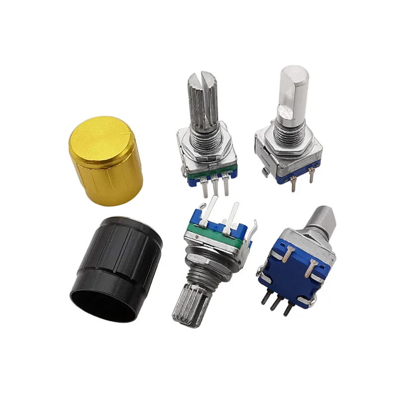 5Pcs 20 Position 360 Degree Digital Rotary Encoder EC11 Knob 5 Pin Button Handle Long 15/20mm With A Built In Push Button Switch