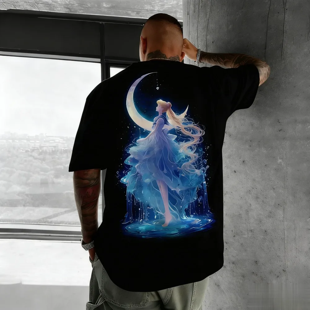 

Футболка унисекс из чистого хлопка с принтом аниме «Сейлор Мун» Усаги Цукино, летняя коллекция 2026, свободный крой, повседневная, для родителей и детей, с коротким рукавом