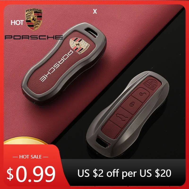 

Car Sticker For Porsche Cayman Cayenne 911 Macan Zinc Alloy Leather Car Key Case Cover For Porsche Macan Cayenne 718 Paramera T