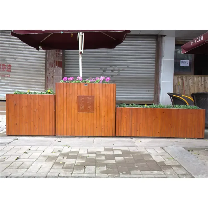 Outdoor Urban Street Furniture Combined Type Large Rectangular Wood Flower Pots Outside Garden Plant Box Out Door Planter Pot
