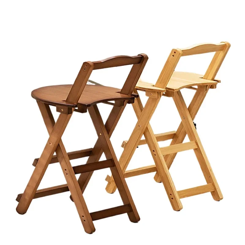 Bamboo Foldable Bar Chair Portable High Counter Stool Space Saving with Backrest Nordic Coffee Shop Dining Furniture