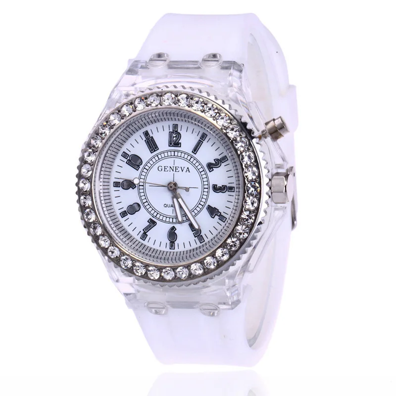 Luminous Round Digital Watches Solid Color Inlaid Rhinestone Sports Watch Couple Waterproof Wrist Watch