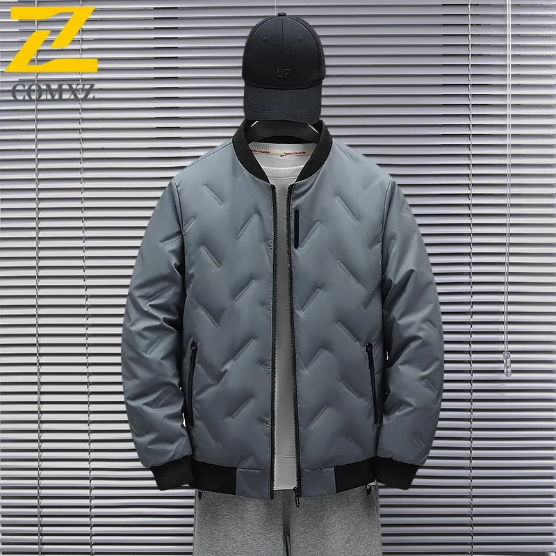 COMXZ Branded Puffer Jacket Baseball Collar Outdoor Working Windproof Coat White Duck Down Travel Light Thin Winter Garment