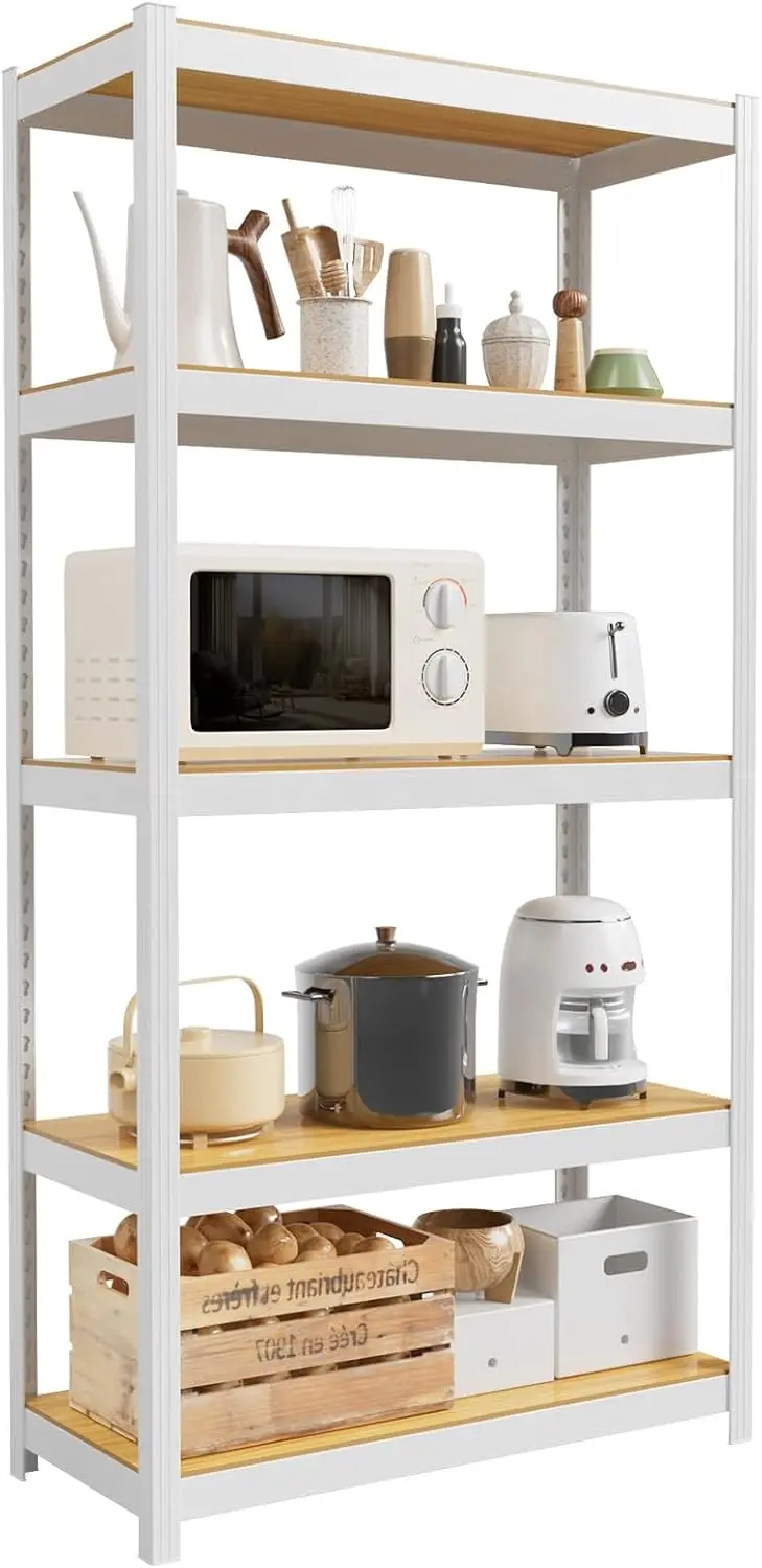 White 5-Tier Adjustable Metal Utility Storage Shelving Unit, Heavy-Duty Standing Organizer Rack, 1500 LBS Max Load Multipurpose Shelves for Pantry Closet Kitchen Garage Bathroom