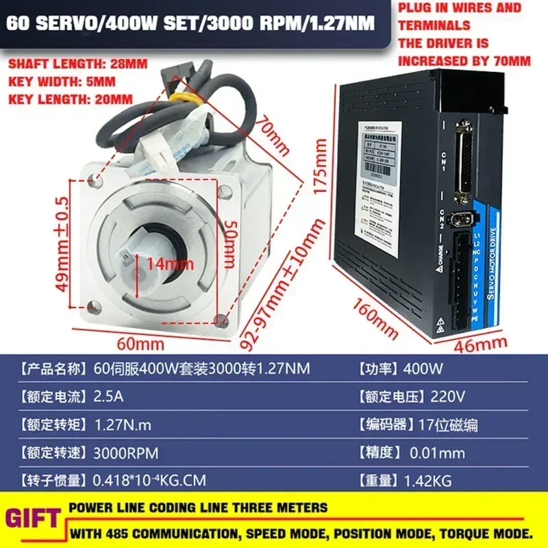 Todo o cabo do servo motor 10m, 400W