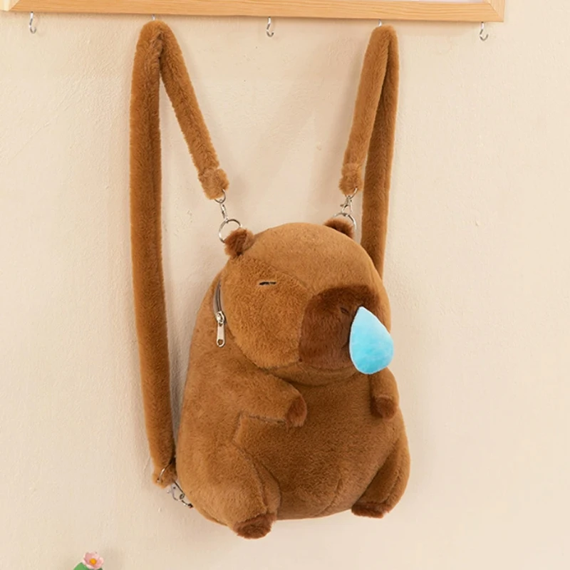 Niedlicher Cartoon-Kapibara-Pelz-Einkaufstaschen-Rucksack mit großem Fassungsvermögen, weiche Plüschtaschen, perfekte Geburtstagsgeschenke für Kinder und Freundinnen