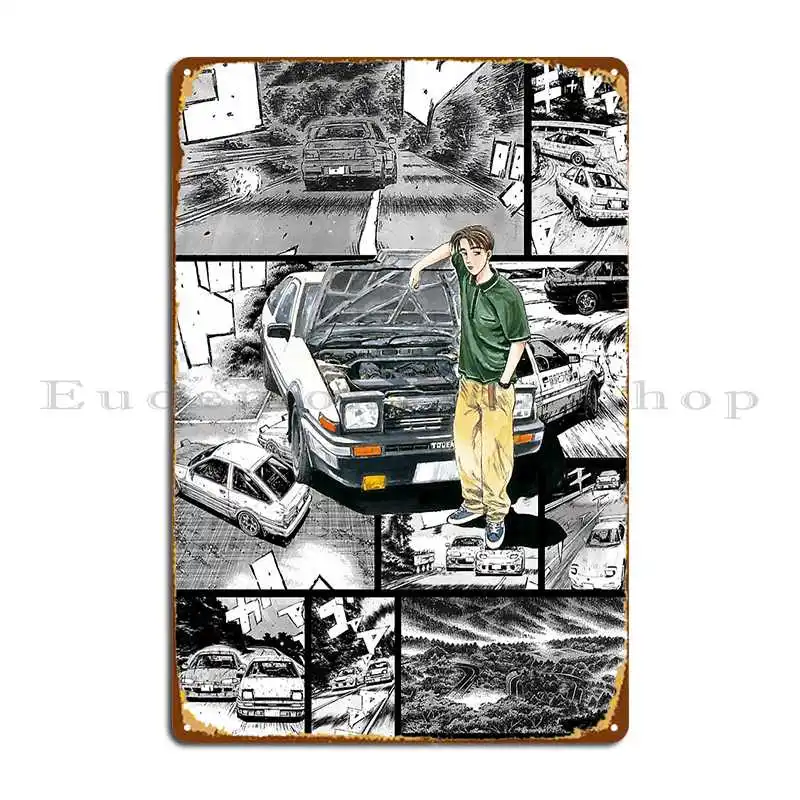 Initial D Takumi Fujiwara Manga Wall Design Version 1 Metal Sign Design Cinema Club Living Room Personalized Tin Sign Poster