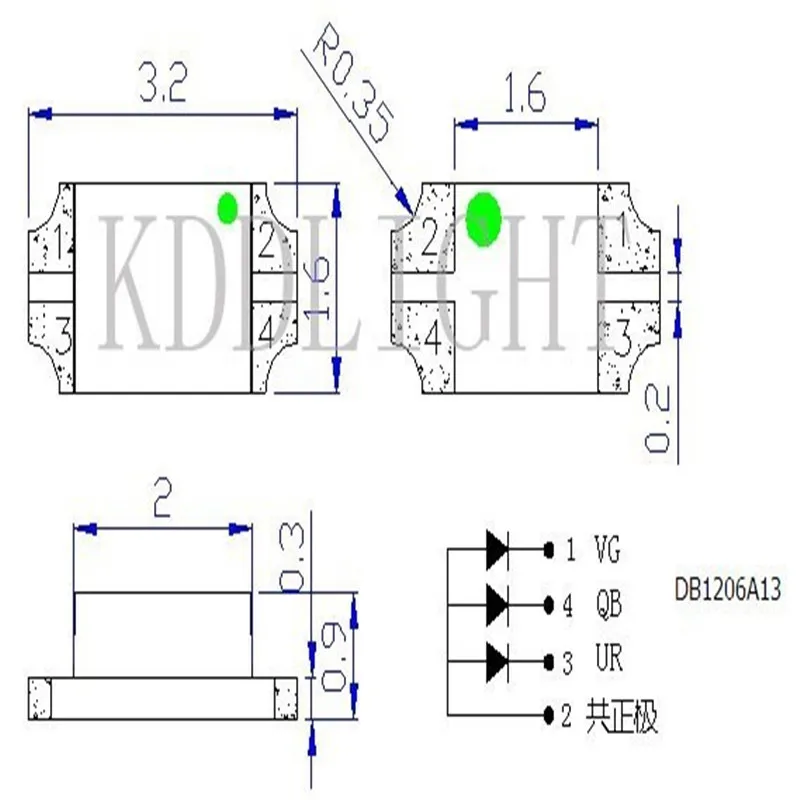 Monômero-1206 semáforo Bead, LED vermelho e verde, 2-Color Patch Light, 100PCs