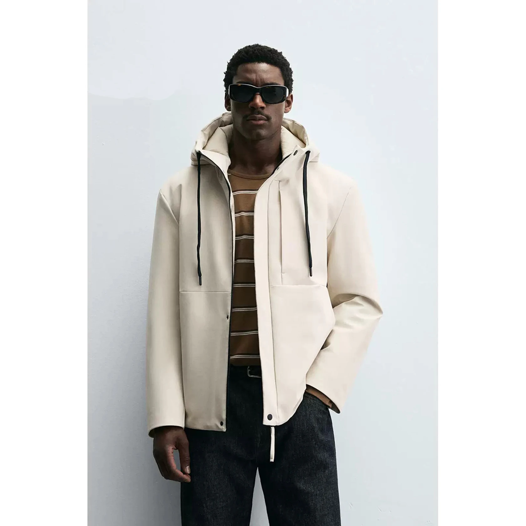 

Новинка: Мужская куртка с капюшоном из технической ткани, осенняя, 2025, приталенная, удлиненная, молодежная, повседневная, в европейском стиле