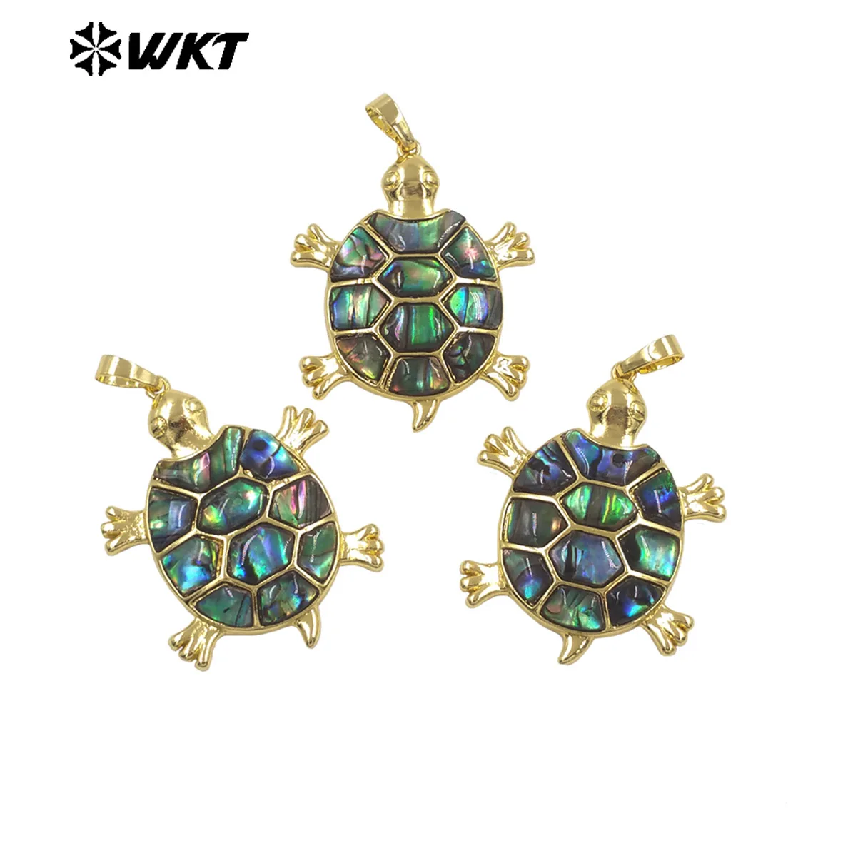 WT-JP513 Cute Style Gold Electroplated Natural Abalone Shell Sea ​​Turtle Little Pendant As Women Jewelry DIY Findings